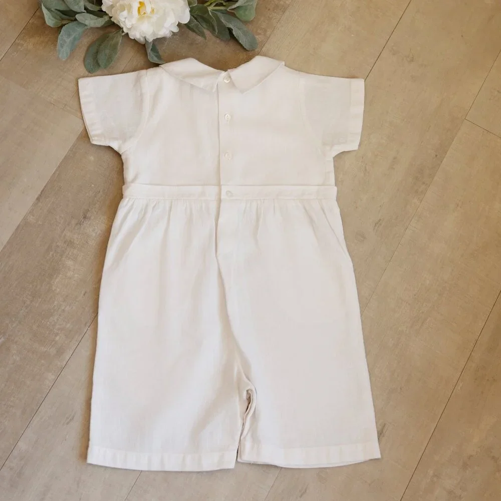 White Linen Dressy Romper & Hat Boutique Boy Special Occasion 3/6 Month New